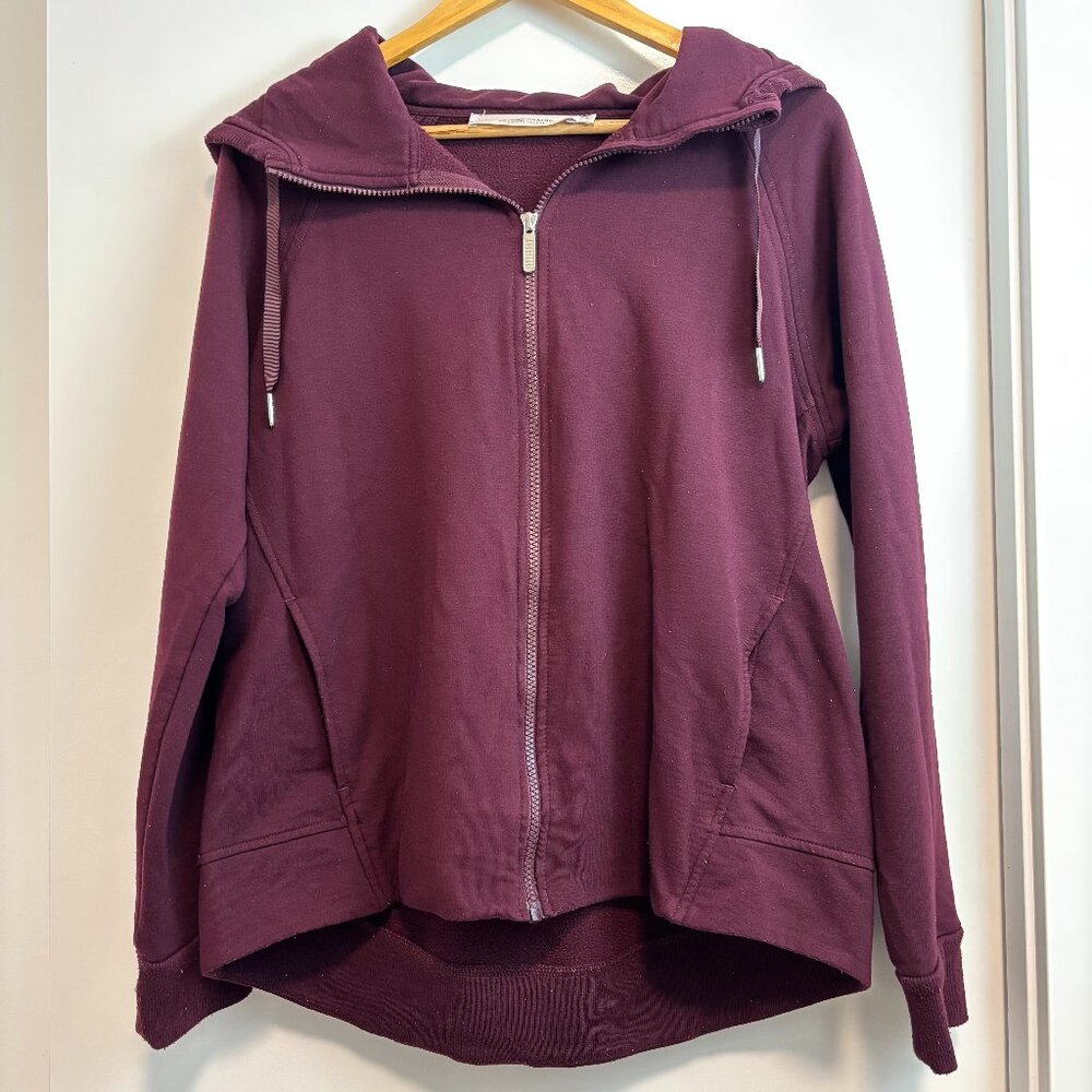 Hooded Zip-Up Sweater with High Low Hem - Burgundy